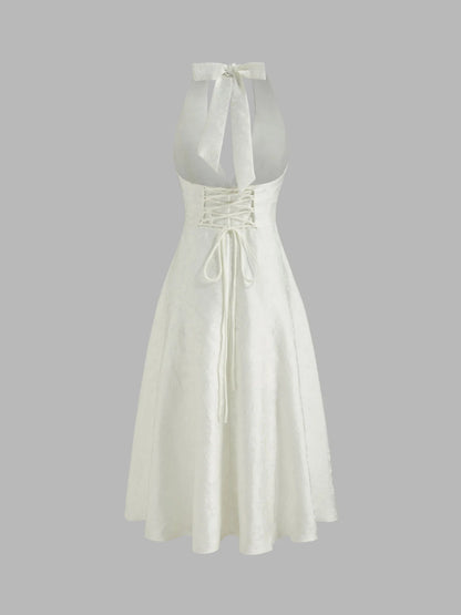 Vestido de Encaje con Escote Halter de Jacquard