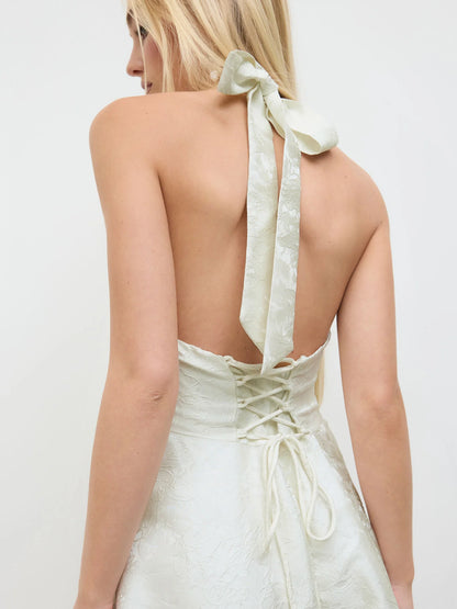 Vestido de Encaje con Escote Halter de Jacquard