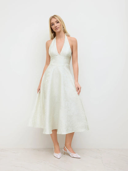 Vestido de Encaje con Escote Halter de Jacquard