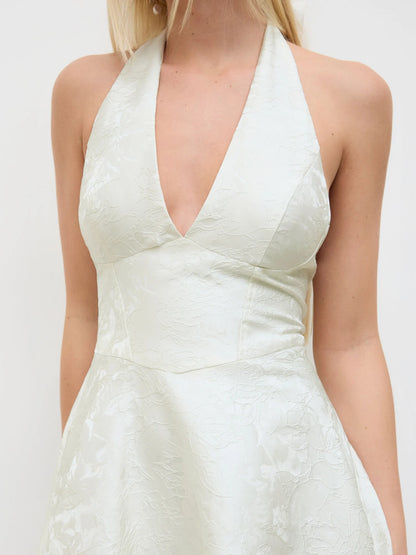 Vestido de Encaje con Escote Halter de Jacquard