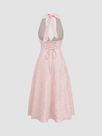 Vestido de Encaje con Escote Halter de Jacquard