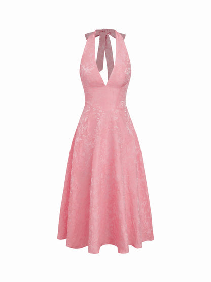 Vestido de Encaje con Escote Halter de Jacquard