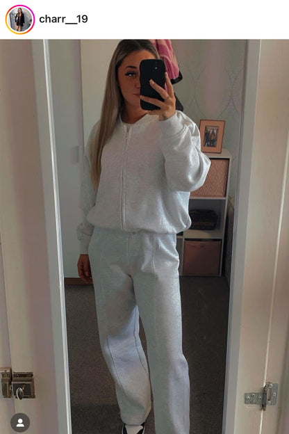 AVRA | Sudadera Bomber con Pantalones de Chándal Gris