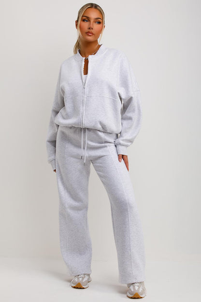 AVRA | Sudadera Bomber con Pantalones de Chándal Gris