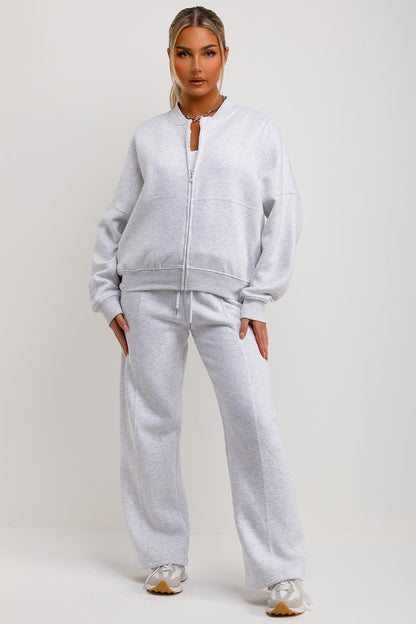 AVRA | Sudadera Bomber con Pantalones de Chándal Gris