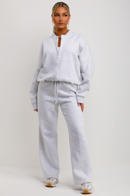AVRA | Sudadera Bomber con Pantalones de Chándal Gris